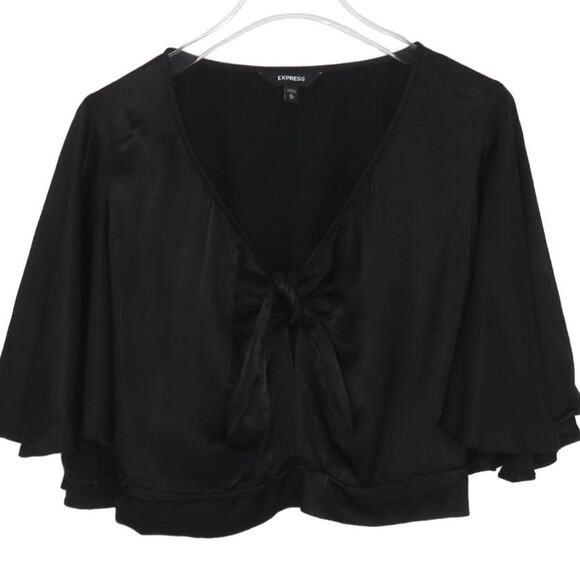 Express Black Tie Front Crop Top Satin Butterfly Top Cute Medium - Picture 4 of 10